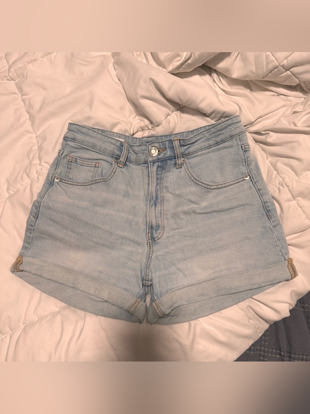 Zara Light Blue High-Rise Denim Shorts
